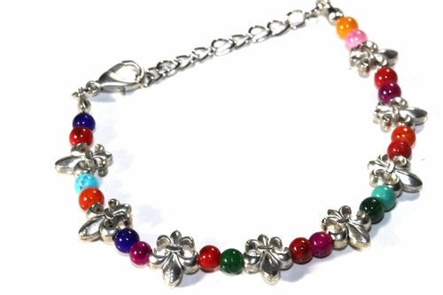 Fleur De Lis Multicolor Beaded Bracelet With Silver