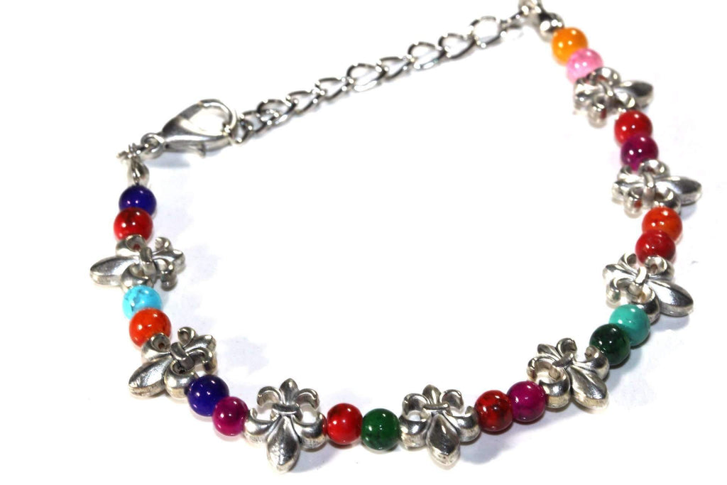 Fleur De Lis Multicolor Beaded Bracelet With Silver