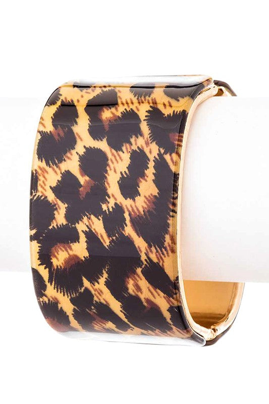 Glitter Hinged Bangle Leopard Print Wide Cuff Bracelet