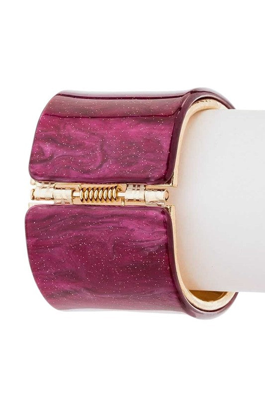 Glitter Hinged Bangle Leopard Print Wide Cuff Bracelet