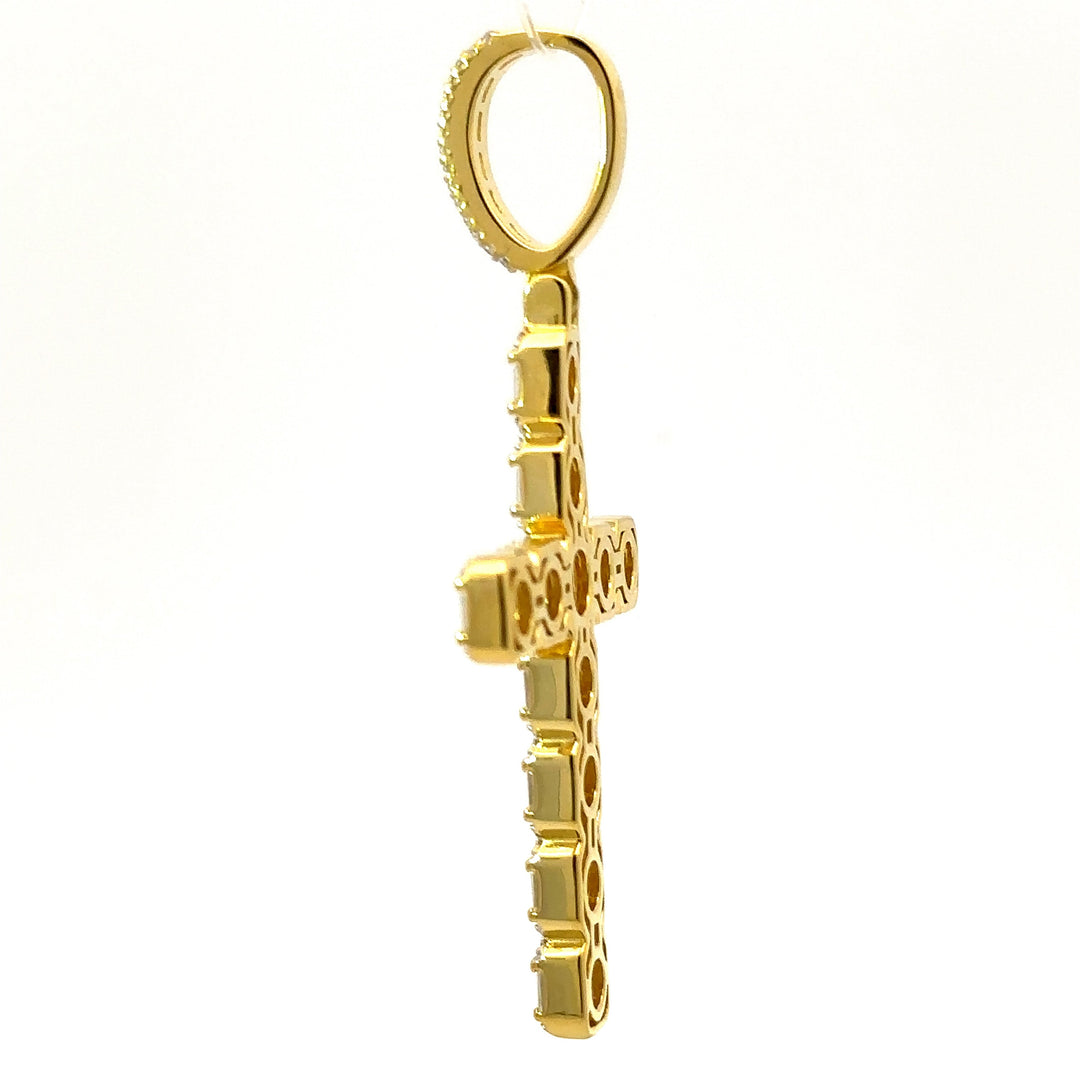 Sterling 925 CZ Rhodium Iced Out Cross Pendant Pave