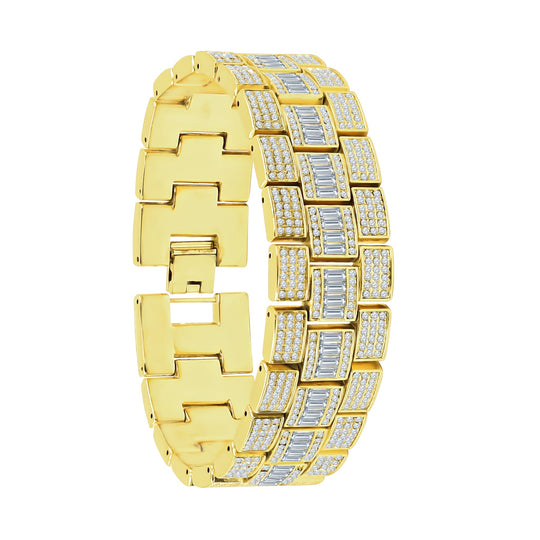 Gold Iced Out Crystal Watch And Bracelet Set With Date
