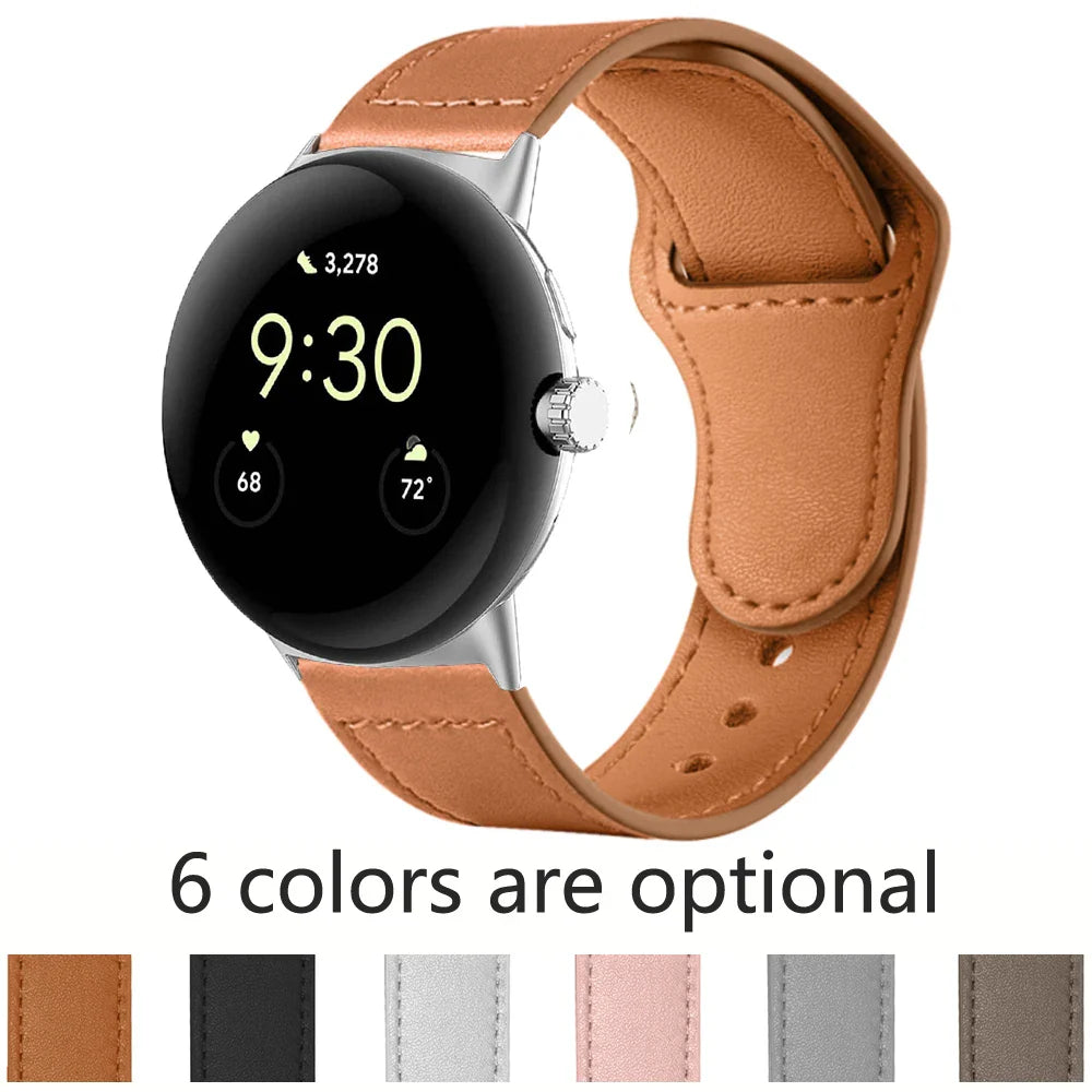 Google Pixel Watch 1-4 41mm 45mm Leather Strap - Slim