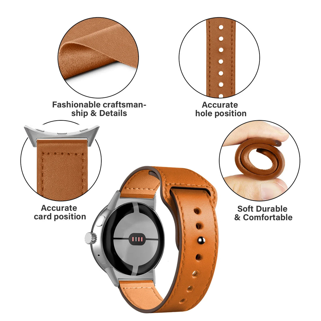 Google Pixel Watch 1-4 41mm 45mm Leather Strap - Slim