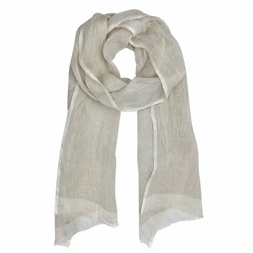 Linen Gauze Two-Tone Scarf Lightweight Handwoven Eyelash Fringe White Stripe