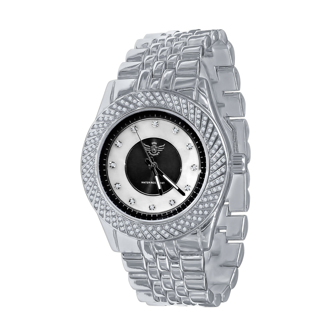 Iced Out Stainless Steel Hip Hop Watch Mother Of Pearl