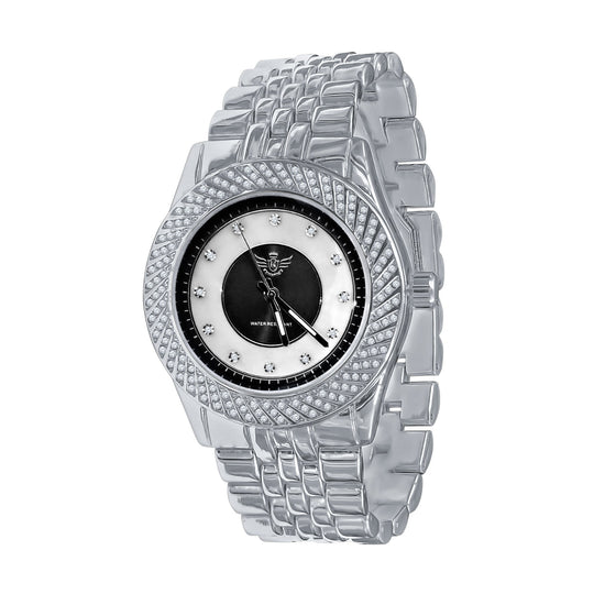 Iced Out Stainless Steel Hip Hop Watch Mother Of Pearl