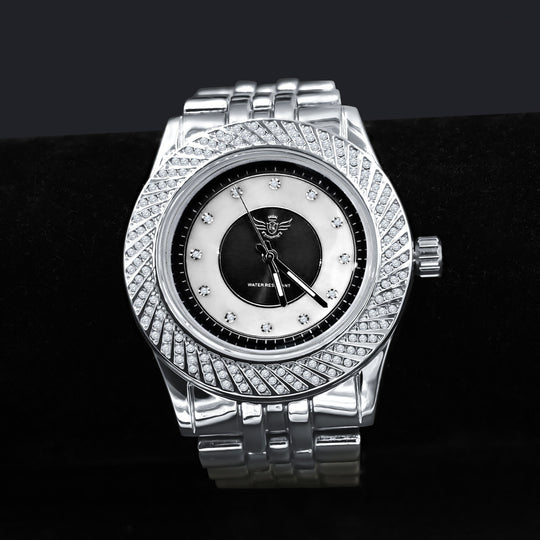 Iced Out Stainless Steel Hip Hop Watch Mother Of Pearl