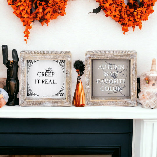 Reversible Double-Sided Fall And Halloween Sign, Autumn Color / Creep It Real