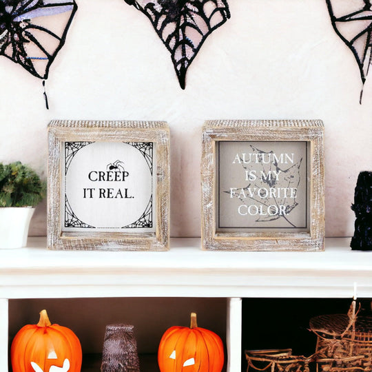 Reversible Double-Sided Fall And Halloween Sign, Autumn Color / Creep It Real
