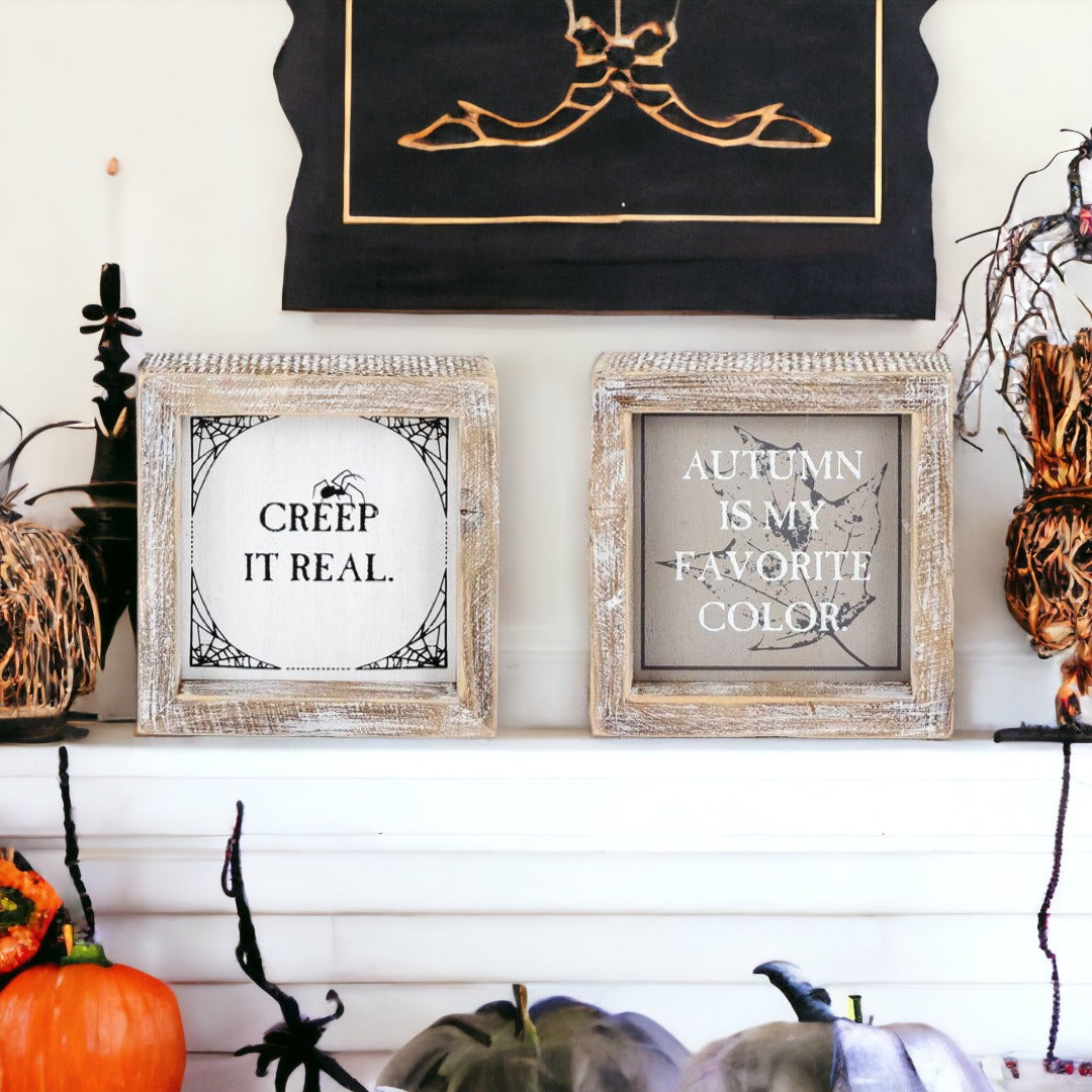 Reversible Double-Sided Fall And Halloween Sign, Autumn Color / Creep It Real