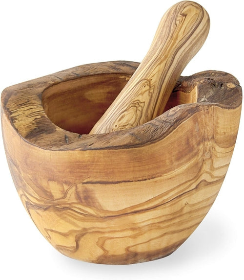 Olive Wood Mortar Pestle Rustic Handmade Kitchen Grinder For Spices
