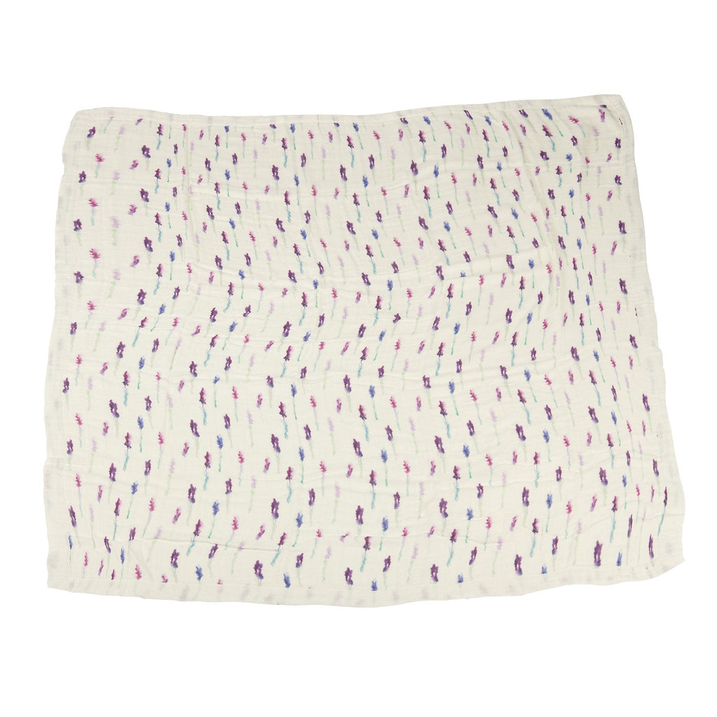 Lavender White Cotton Muslin Baby Swaddle Blanket 47x47