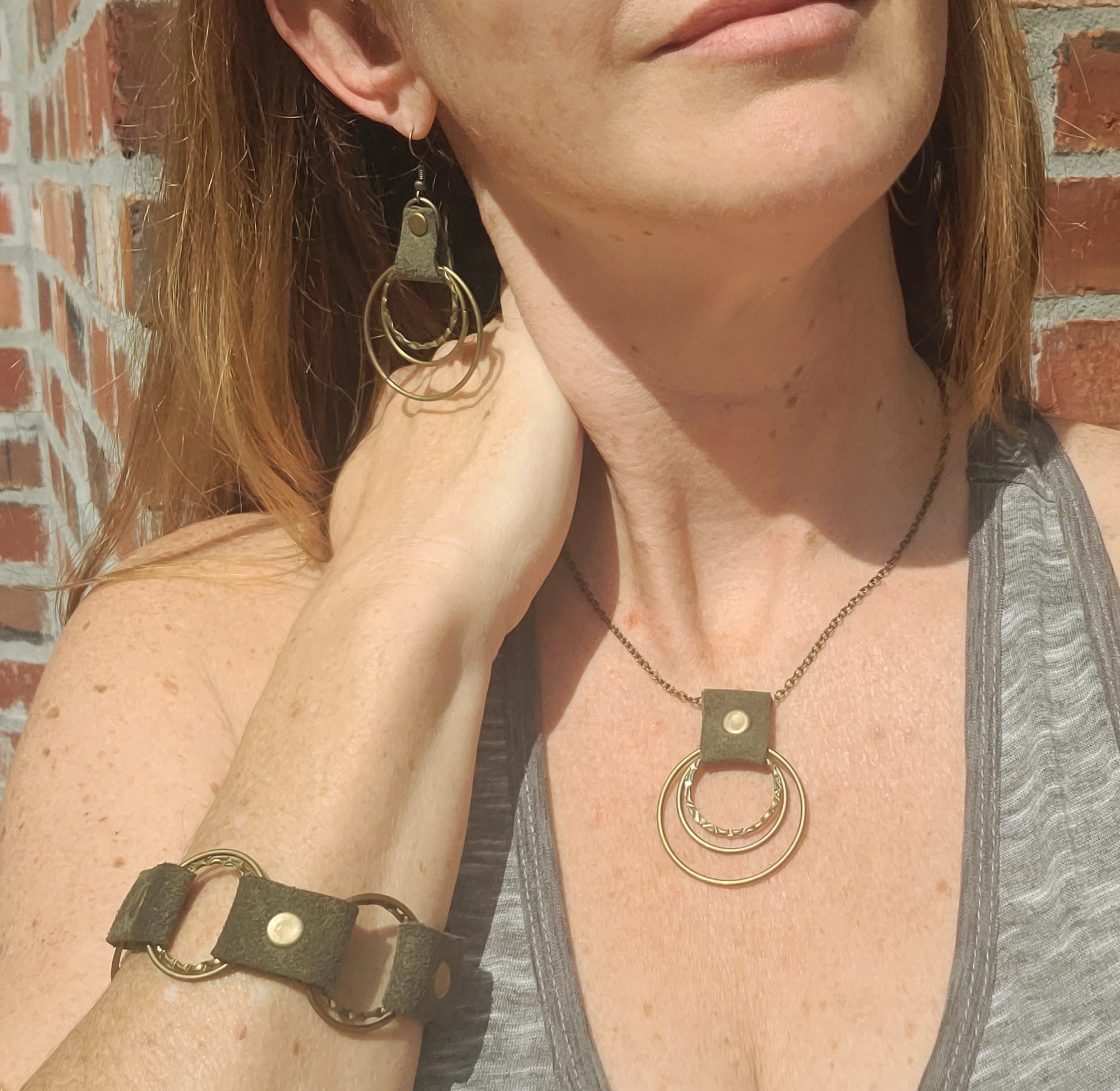 Leather Boho Bracelet With Antique Metal Rings Adjustable