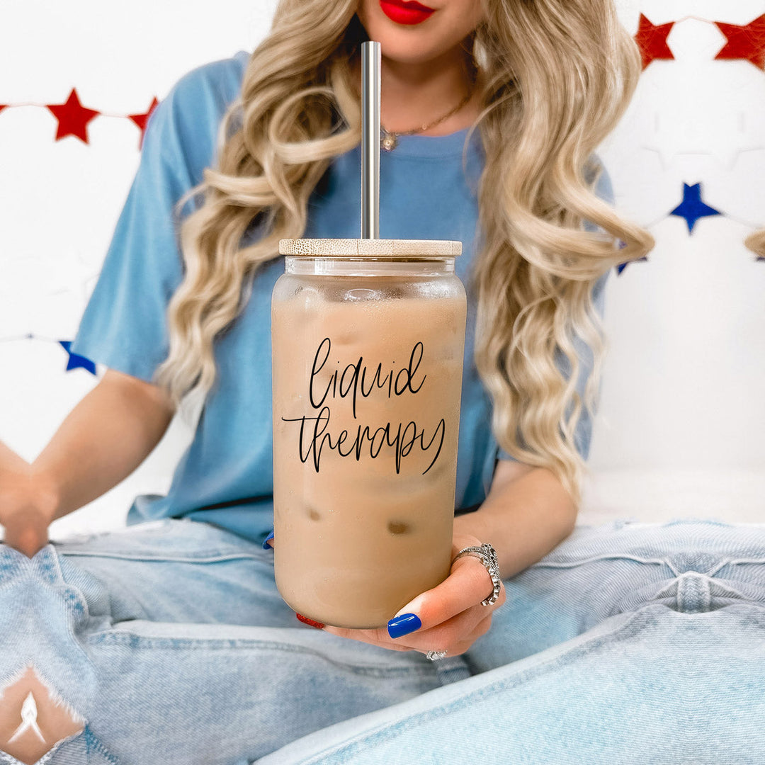 Liquid Therapy 17oz Glass Tumbler With Bamboo Lid, 2 Stainless Straws And Straw Cleaner