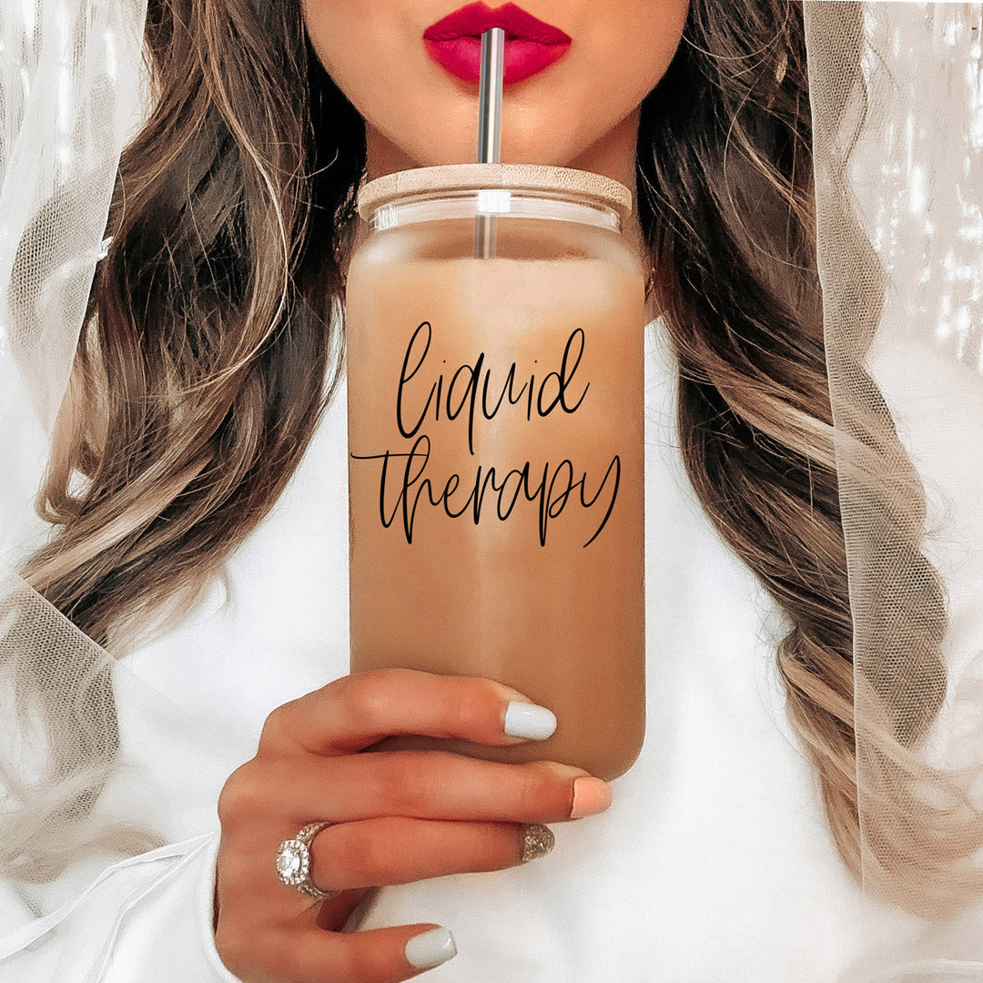 Liquid Therapy 17oz Glass Tumbler With Bamboo Lid, 2 Stainless Straws And Straw Cleaner