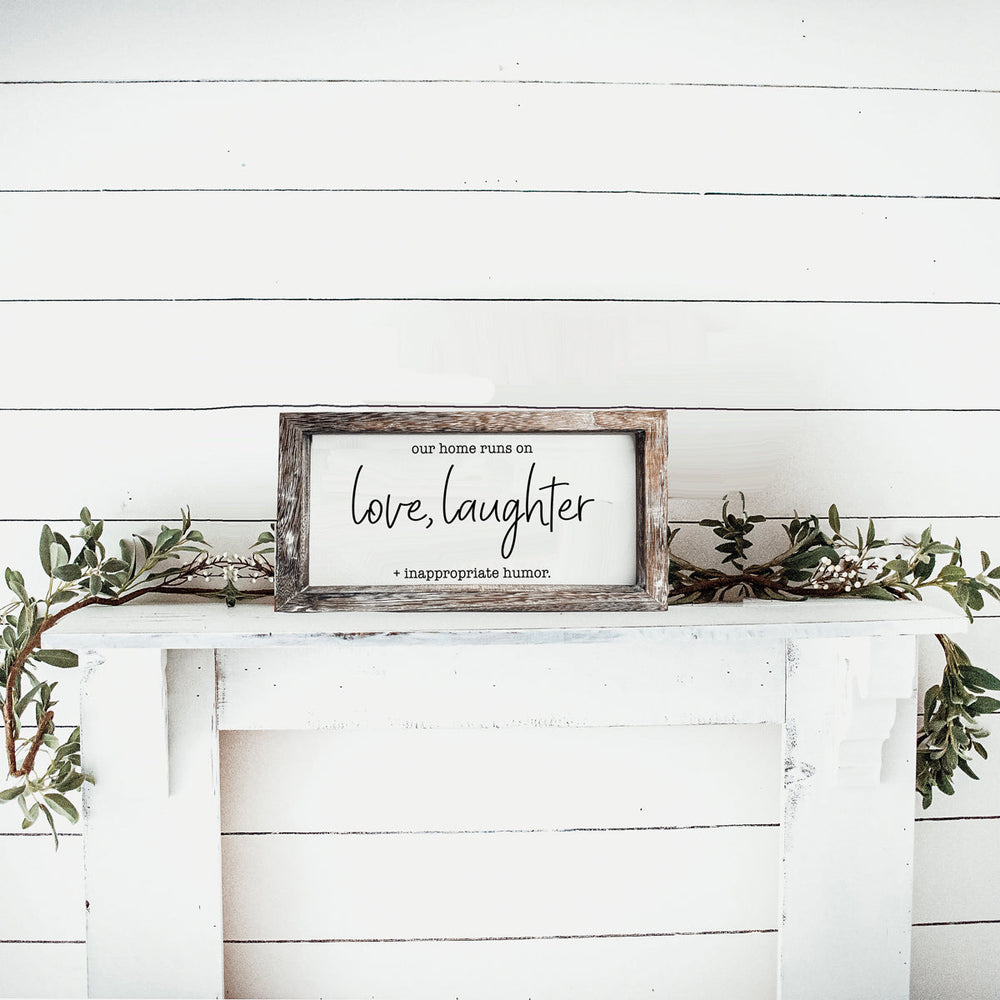 Love Laughter Sign Wood Wall Decor Home Runs On Love Funny Vintage