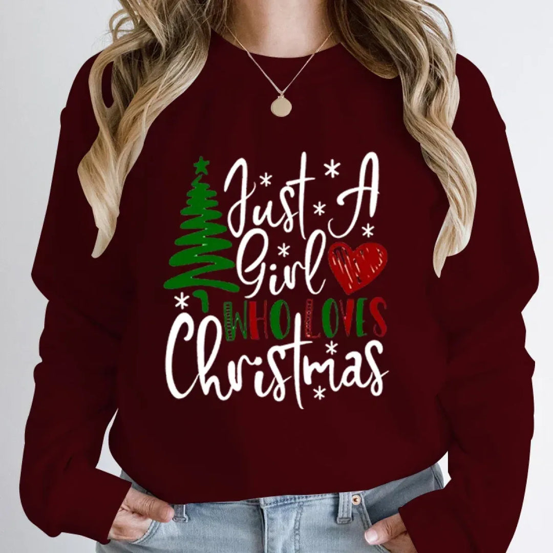 "Just A Girl Who Loves Christmas" Round Neck Sweatshirt