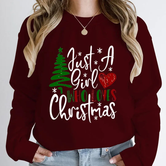 "Just A Girl Who Loves Christmas" Round Neck Sweatshirt
