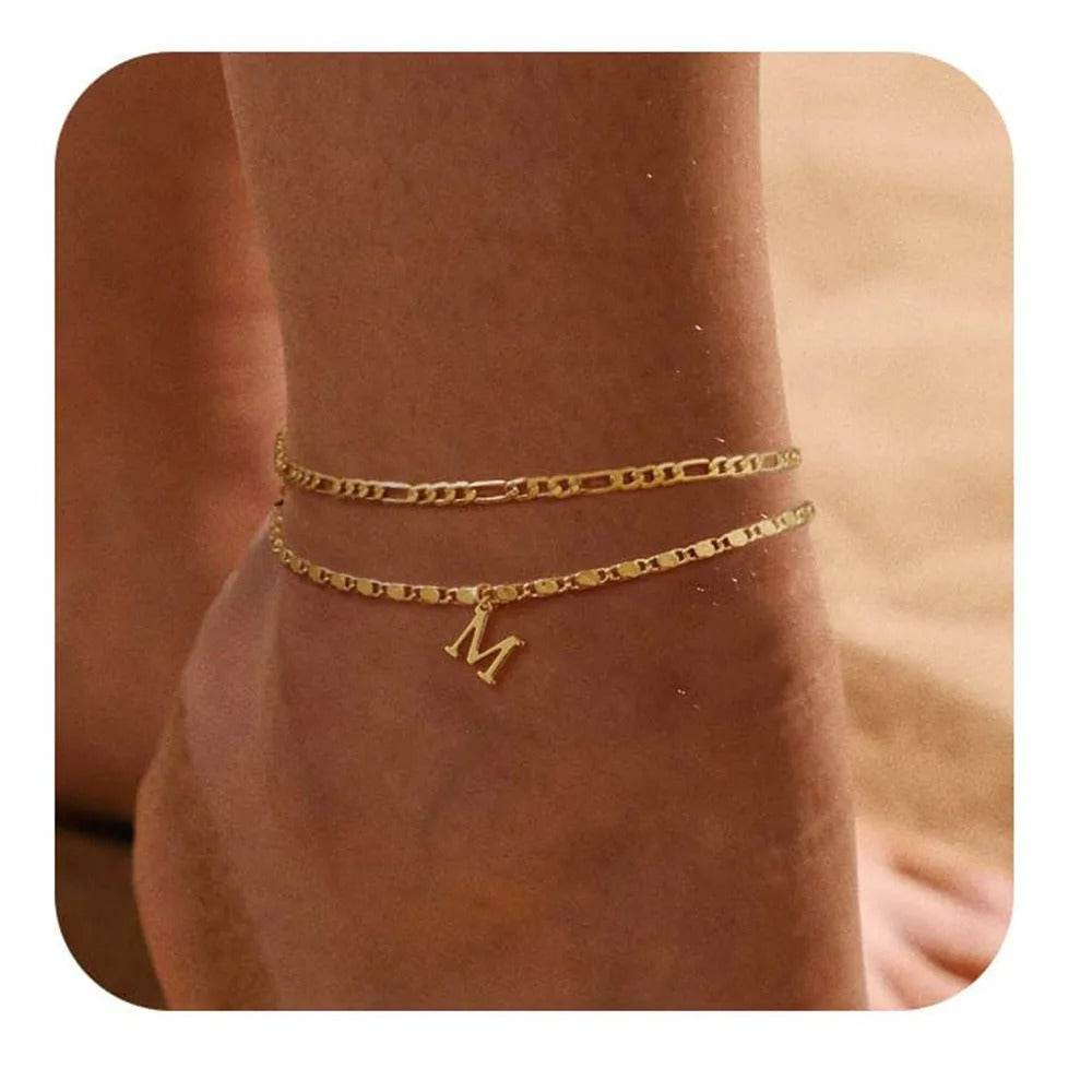 26 Letters A-Z Stainless Steel Chain Anklets For Women