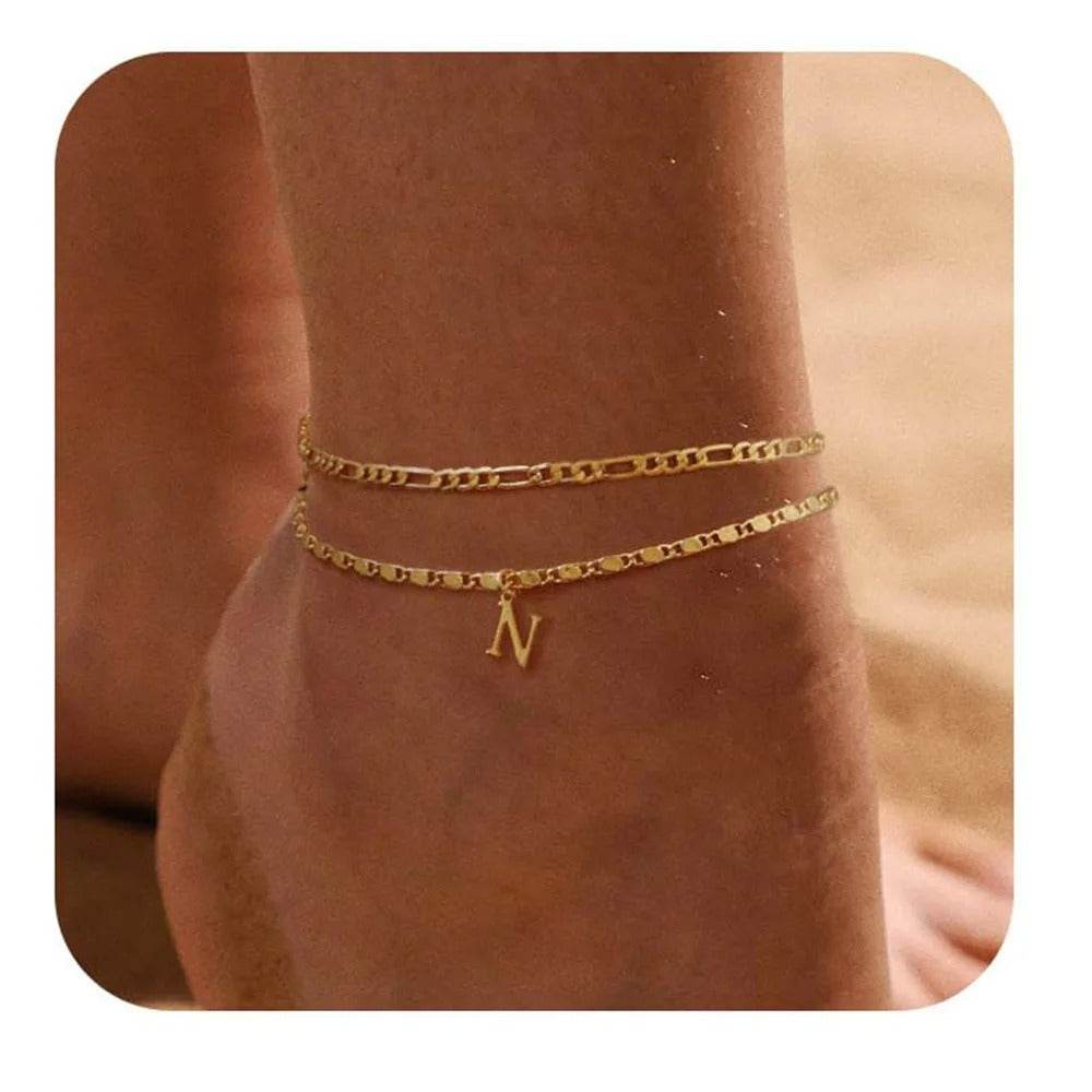 26 Letters A-Z Stainless Steel Chain Anklets For Women