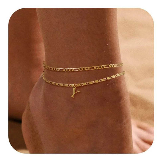 26 Letters A-Z Stainless Steel Chain Anklets For Women