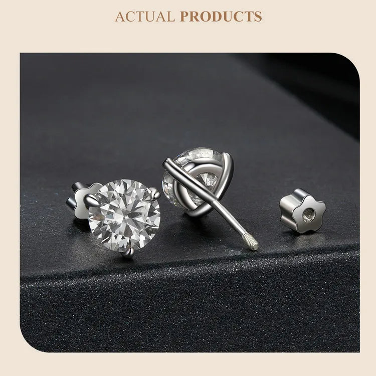 Moissanite 1Ct Round Stud Earrings Screw Back Platinum Plated S925 Minimalist