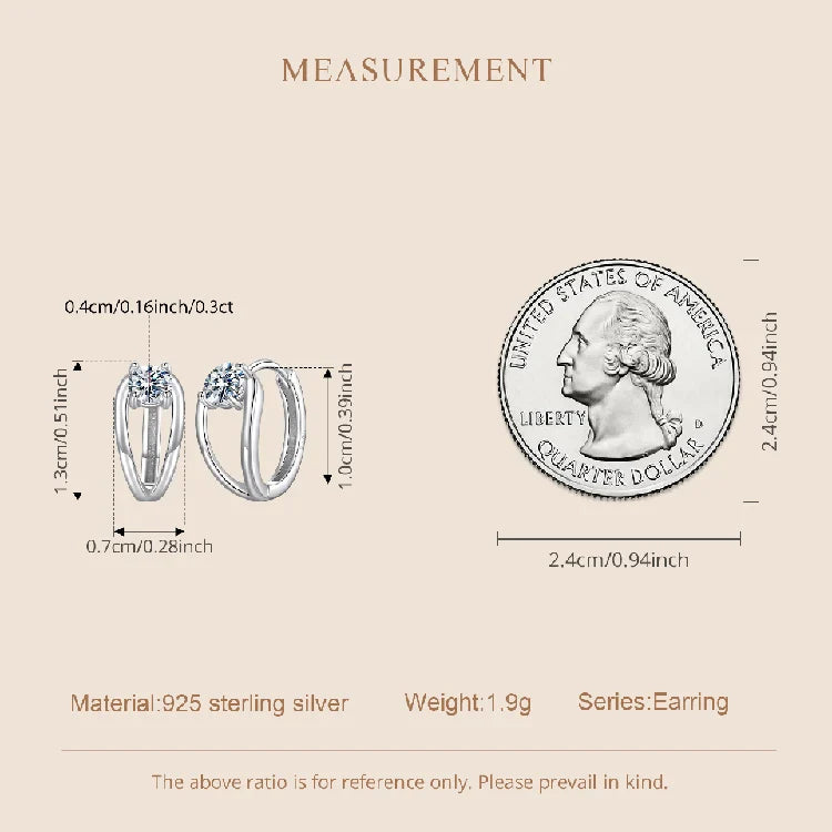 0.3CT Moissanite Double Layer Huggie Hoop Earrings D Color VVS1 Round Cut