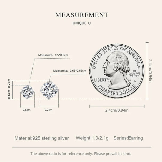0.5/1ct D Color VVS1 Moissanite Stud Earrings S925 Sterling Screw Back