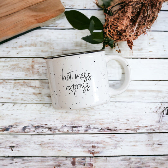 Hot Mess Express Oversized Campfire Mug Black Rim Limited Edition, Double-Sided