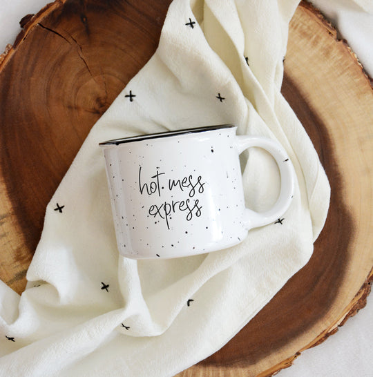 Hot Mess Express Oversized Campfire Mug Black Rim Limited Edition, Double-Sided