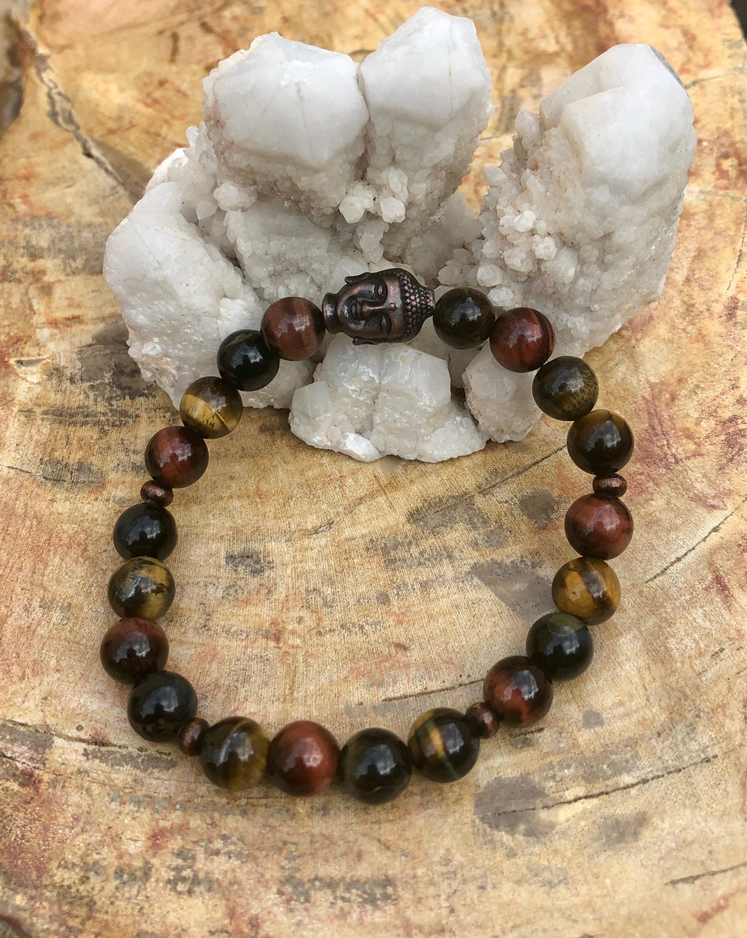 Multi Tiger Eye Gemstone Stretch Bracelet With Buddha