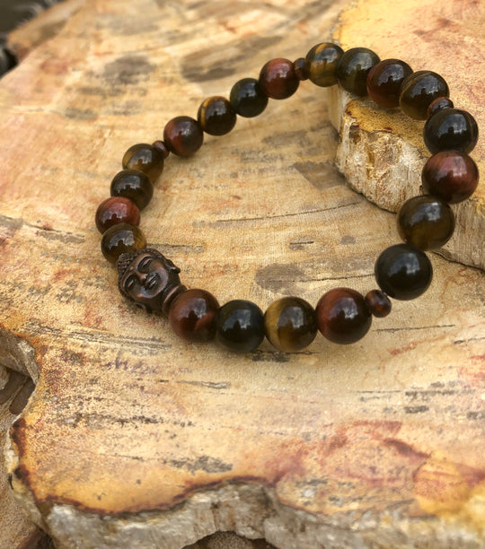 Multi Tiger Eye Gemstone Stretch Bracelet With Buddha