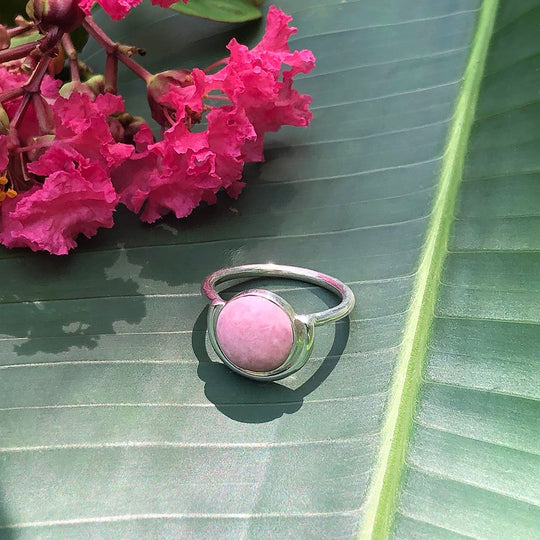 Pink Moon Rhodochrosite Ring Sterling Silver Size 7 Handmade In Peru
