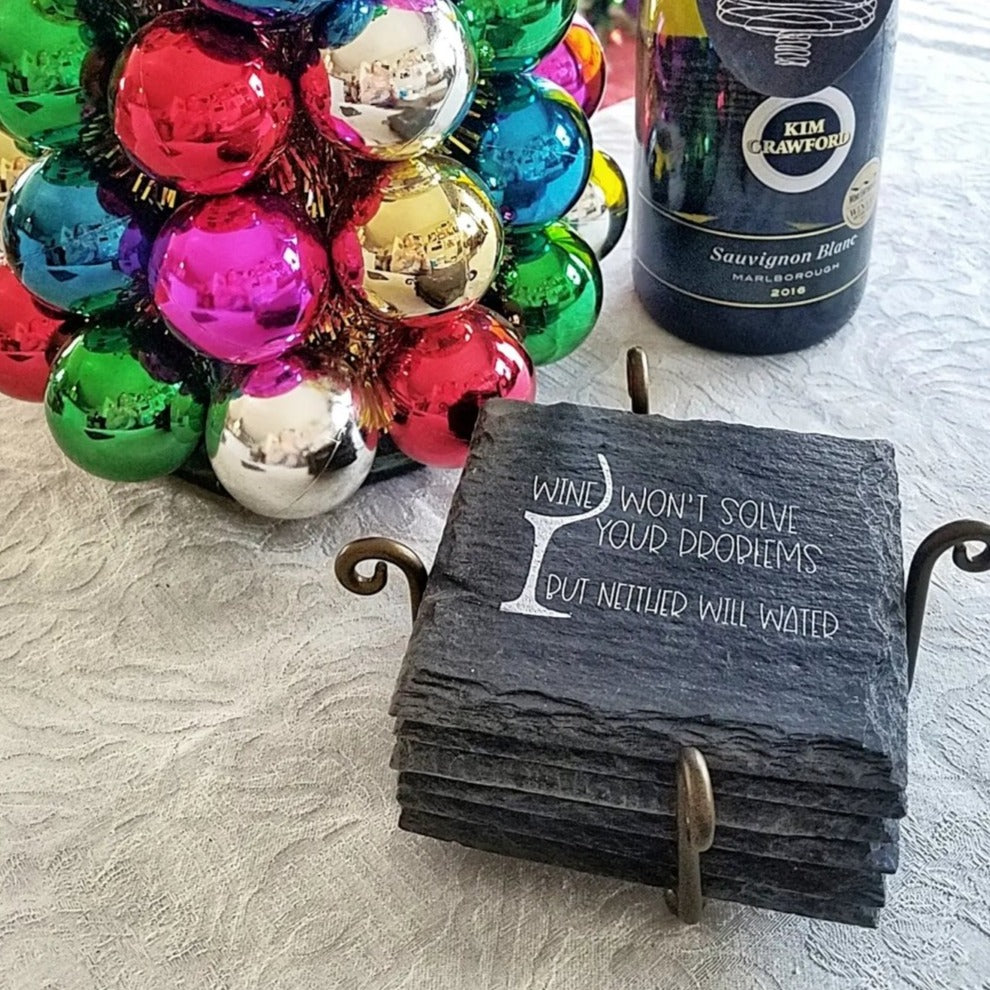 Slate Coaster Hand-Stamped Artisan Drink Coaster With Cork Feet - USA Slate