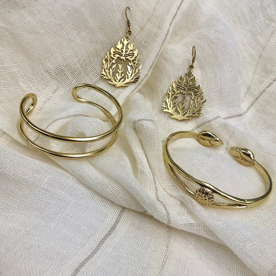 Bombshell Wire Cuff - Adjustable Recycled Brass Arm Cuff, Minimal Artisan