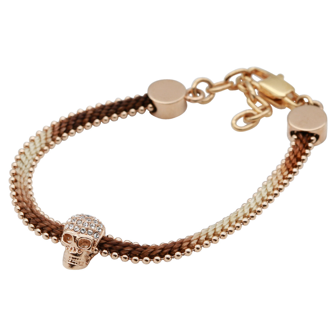 Rose Gold Skull Cotton Cord Bracelet Adjustable For Women