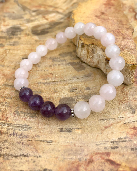 Rose Quartz Amethyst Stretch Bracelet For Women Beaded