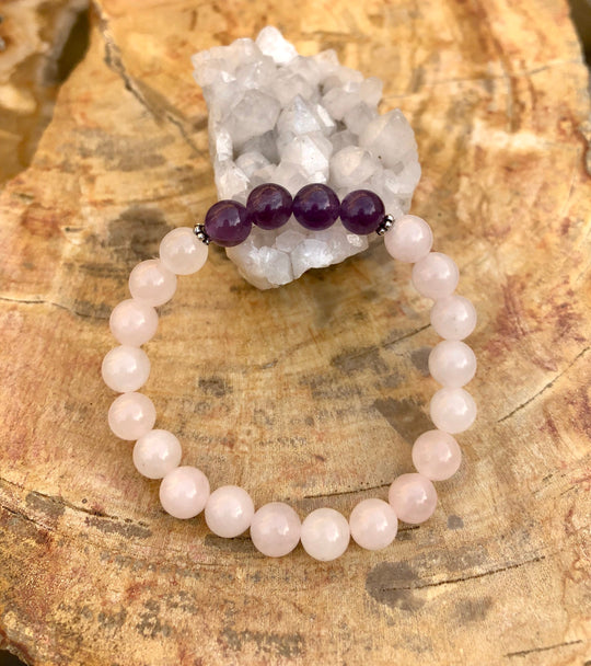 Rose Quartz Amethyst Stretch Bracelet For Women Beaded