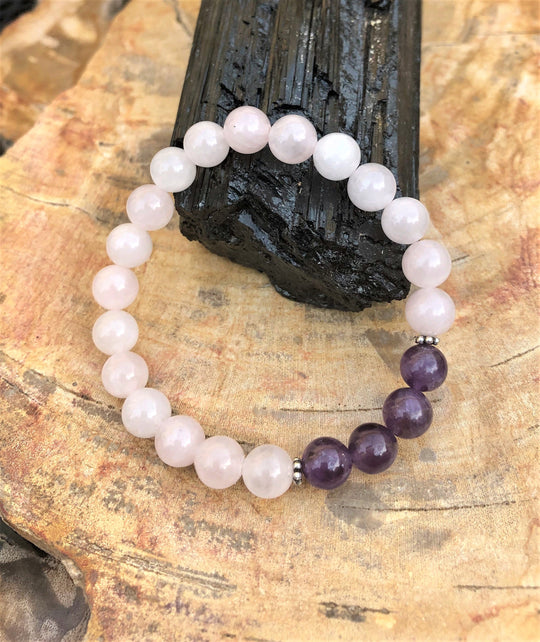 Rose Quartz Amethyst Stretch Bracelet For Women Beaded