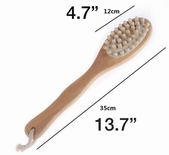 Bath Body Massage Brush Long Handle Wooden Dry Bristle Exfoliating Spa