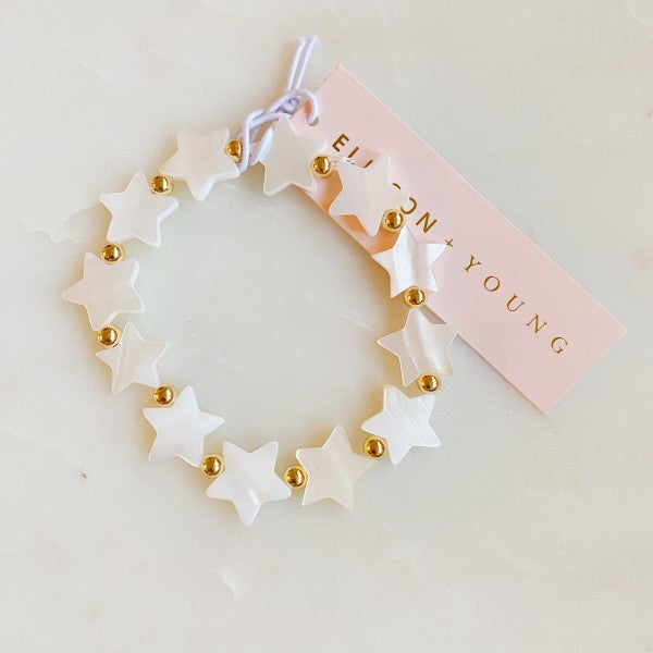 Shelly Star Stretch Shell Bracelet With Gold Bead Accents