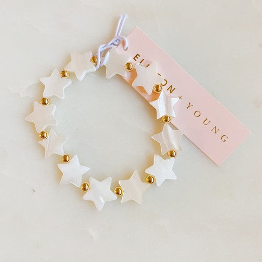 Shelly Star Stretch Shell Bracelet With Gold Bead Accents