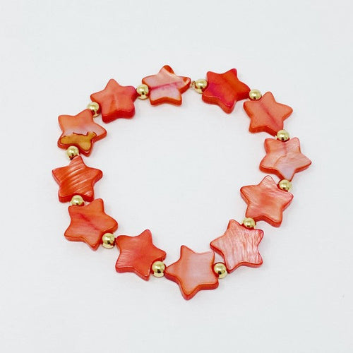 Shelly Star Stretch Shell Bracelet With Gold Bead Accents