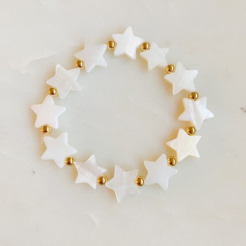 Shelly Star Stretch Shell Bracelet With Gold Bead Accents