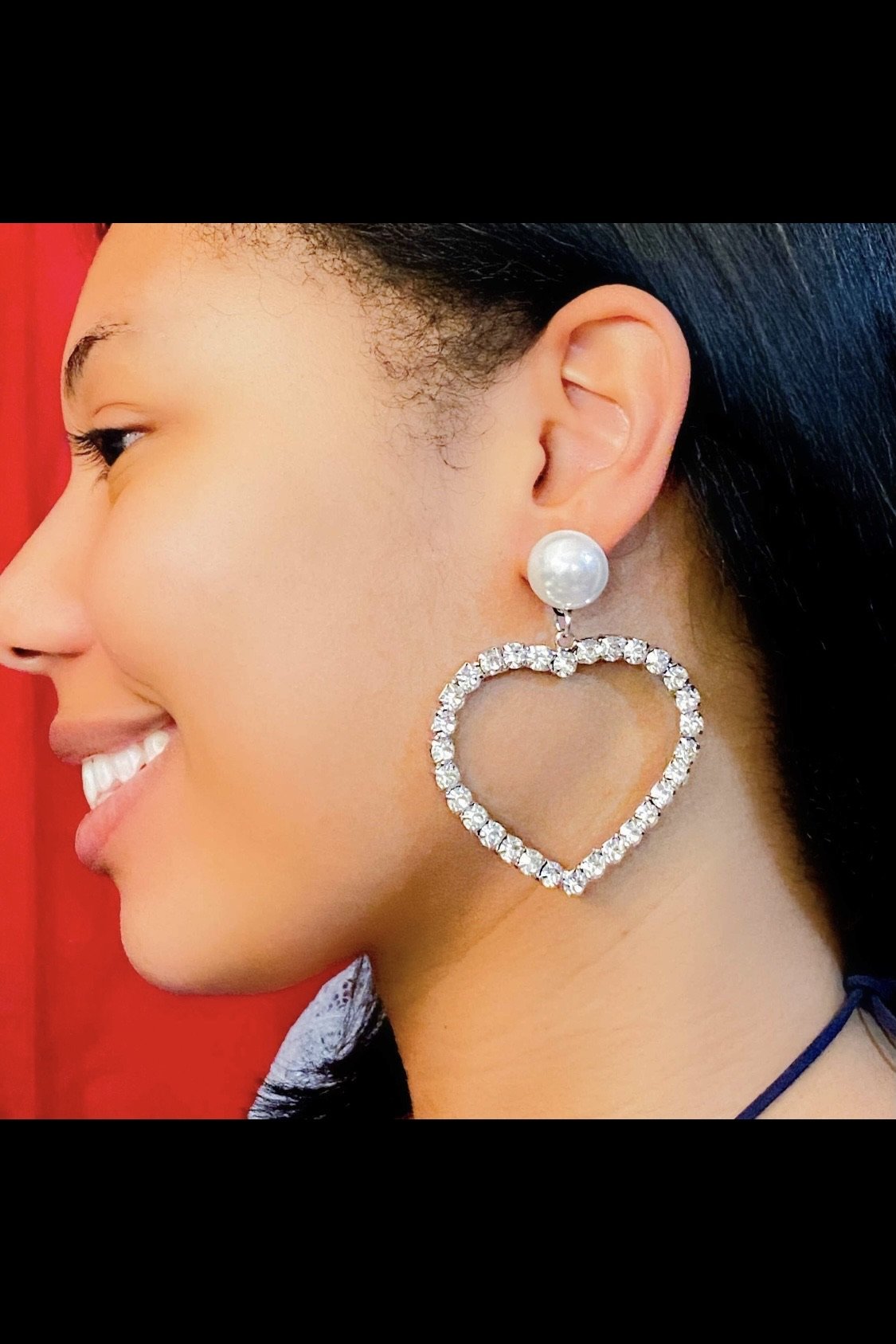 Silver Heart Hoop Earrings With Pearl Stud Accent Chic