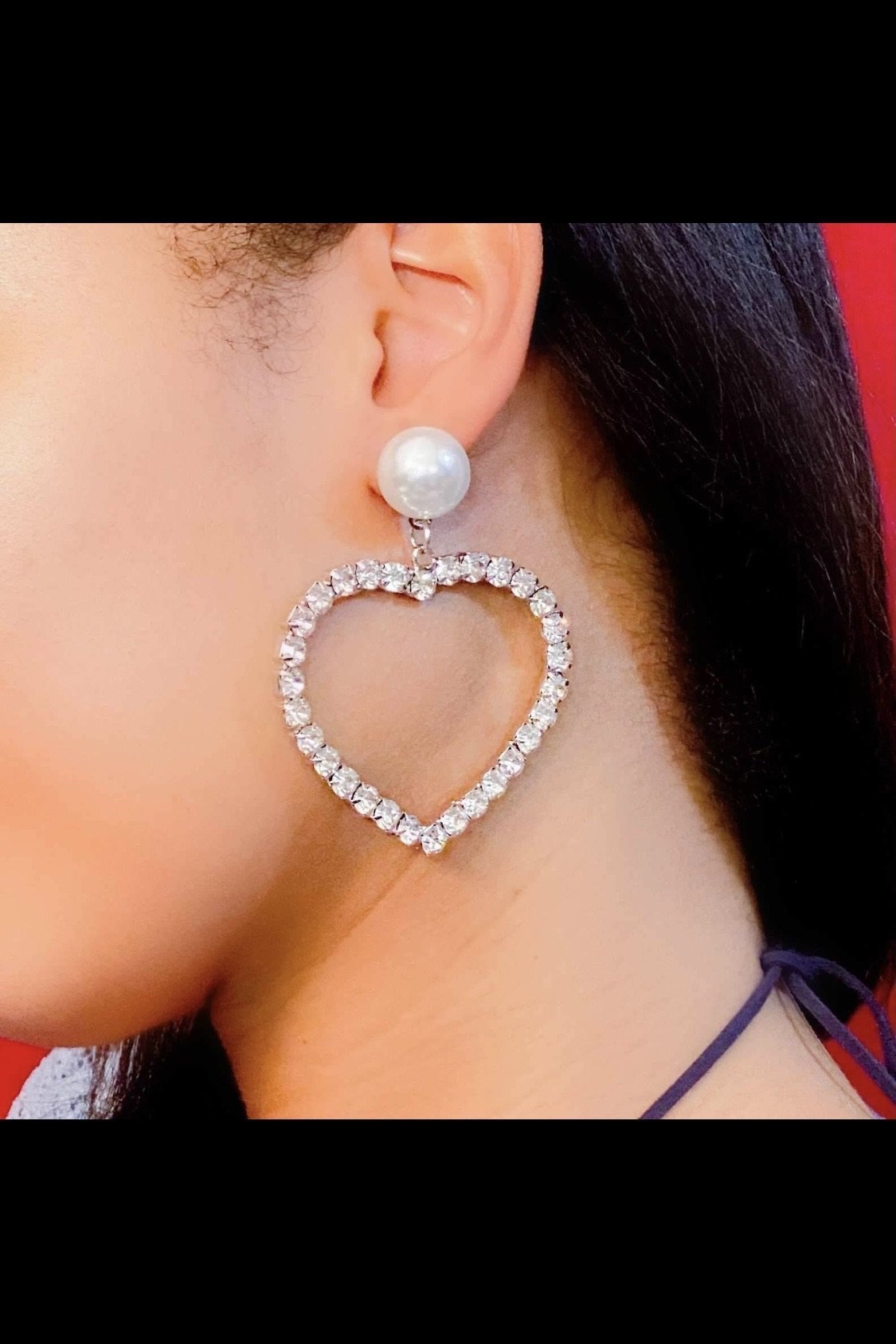 Silver Heart Hoop Earrings With Pearl Stud Accent Chic