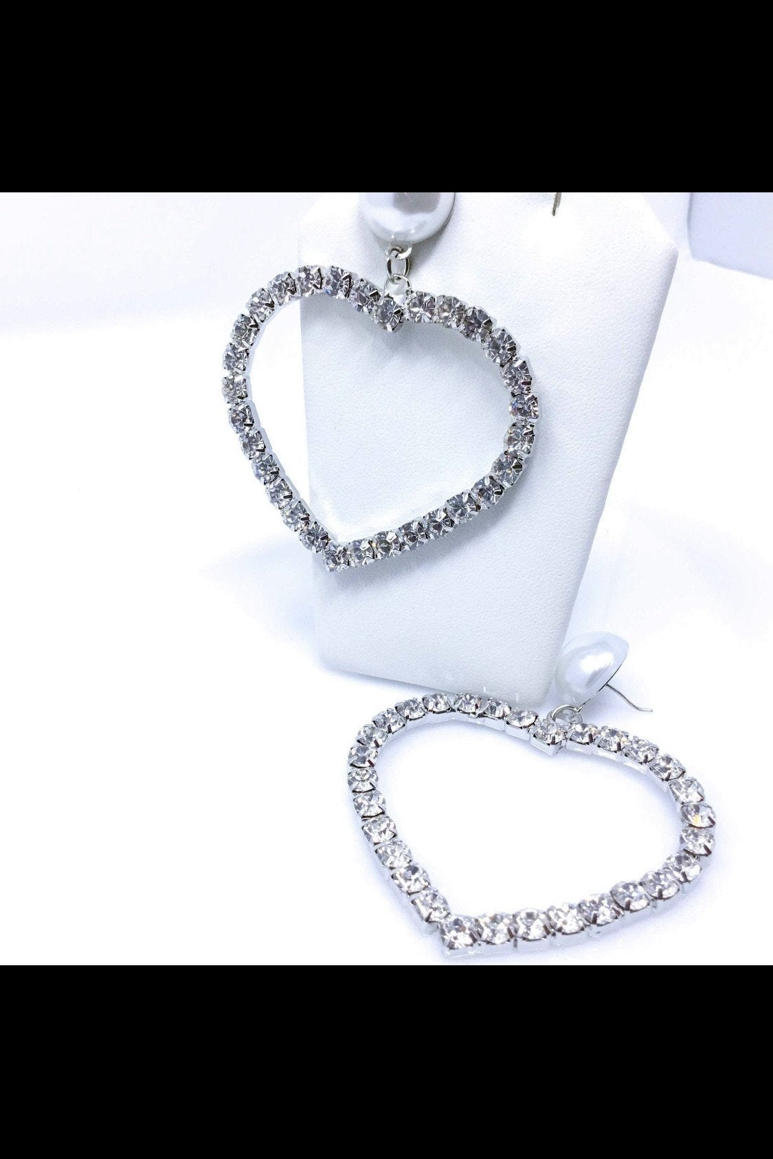 Silver Heart Hoop Earrings With Pearl Stud Accent Chic