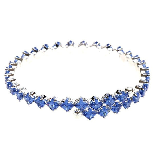 Single Line Halo Square Rhinestone Wrap Bracelet Silver