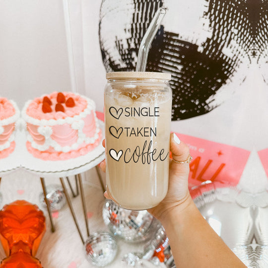 20oz Coffee Glass Cup With Bamboo Lid - Single Taken Coffee Heart Design